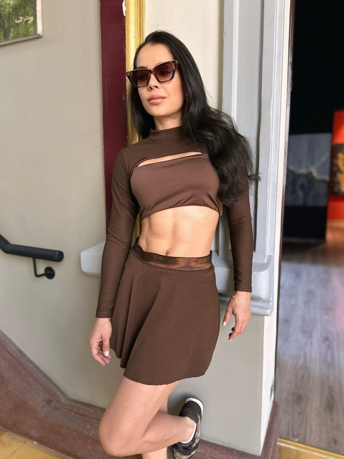 Tennis Skirt Rib Brown