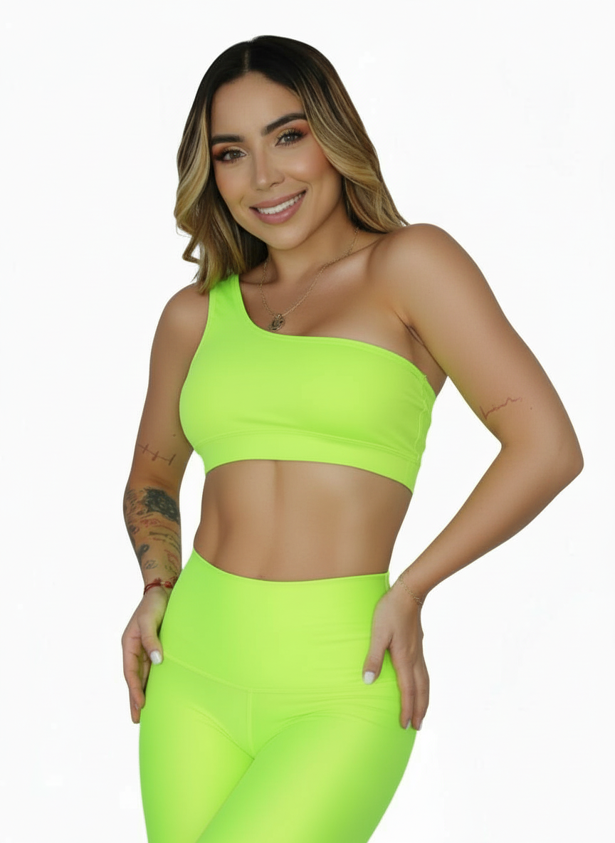 Top One Shoulder Shimmer Neon Green