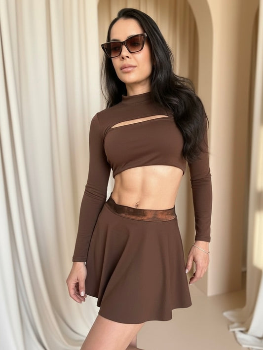 Tennis Skirt Rib Brown