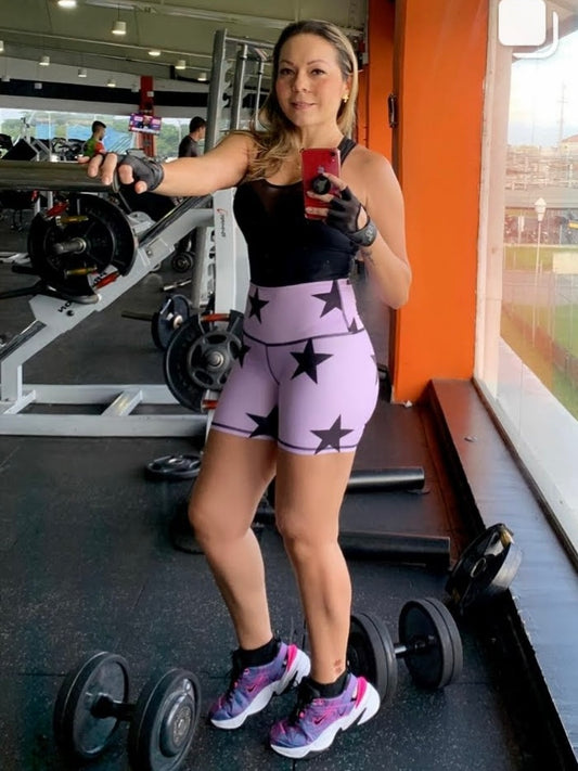 Biker Short Stars Lila (Tela Gruesa)