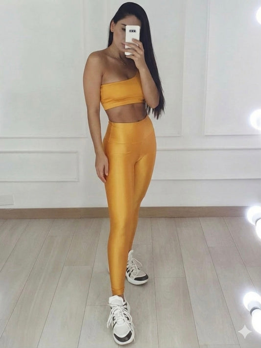 Top One Shoulder Shimmer Mustard