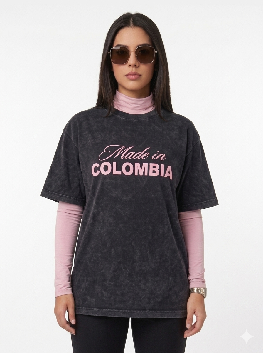 Made in Colombia T-Shirt Black Wash  (Algodón) Entrega Inmediata
