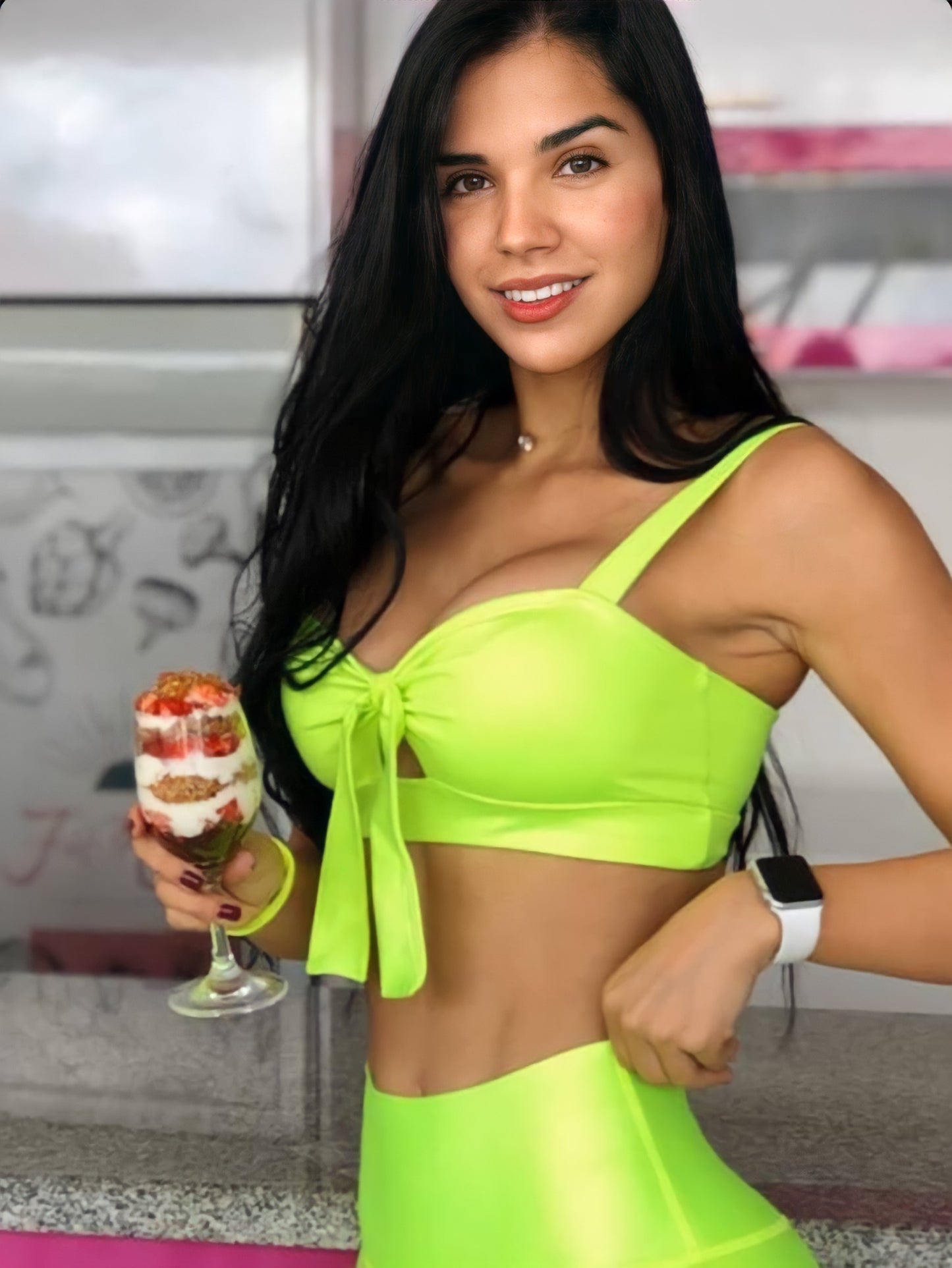 Top Moño Shimmer Neon Green