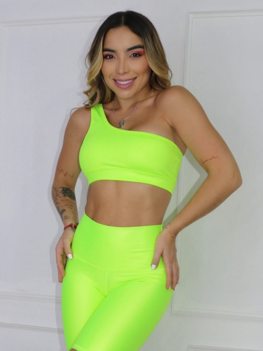 Top One Shoulder Shimmer Neon Green